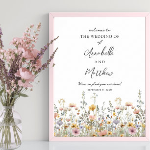 Poster Panneau de bienvenue de mariage floral aux fleurs 