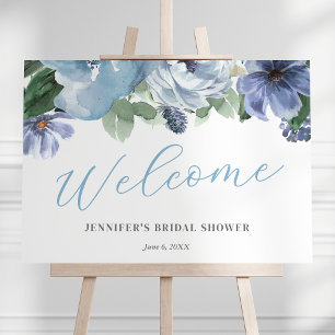 Poster Panneau de bienvenue de mariage floral bleu romant