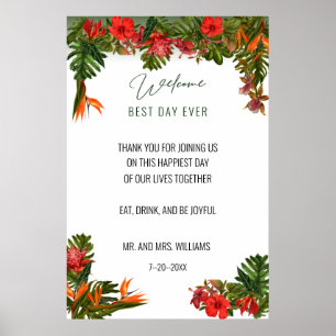 Poster Panneau de Bienvenue de Mariage Floral Brise Tropi