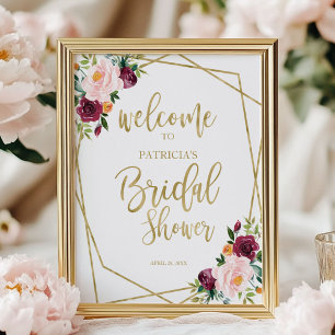 Poster Panneau de bienvenue de mariage floral burgundy et
