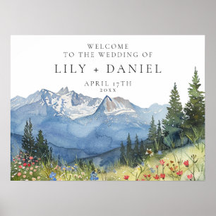 Poster Panneau de bienvenue de mariage floral de fleurs s