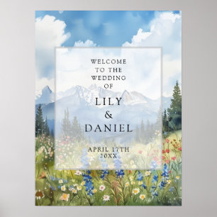 Poster Panneau de bienvenue de mariage floral de fleurs s