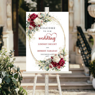 Poster Panneau de bienvenue de mariage floral doré élégan