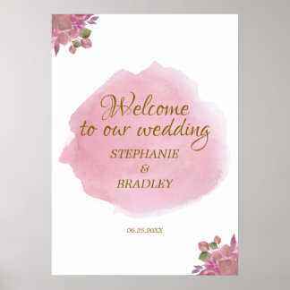 Poster Panneau de bienvenue de mariage floral élégant ros
