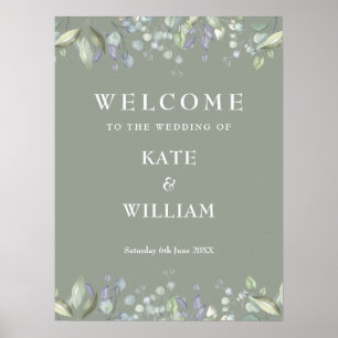 Poster Panneau de bienvenue de mariage Floral Greenery Ve