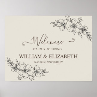 Poster Panneau de bienvenue de mariage floral neutre mini