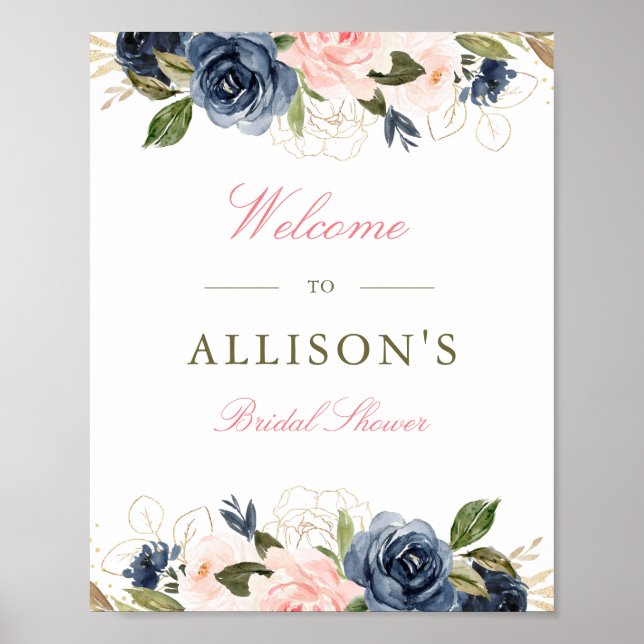 Poster panneau de bienvenue de mariage floral rose et ble (Devant)