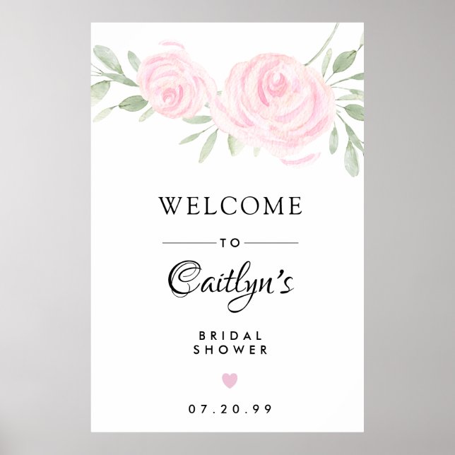 Poster Panneau de bienvenue de mariage floral rose rose (Devant)