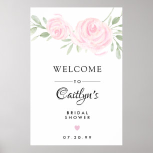 Poster Panneau de bienvenue de mariage floral rose rose p