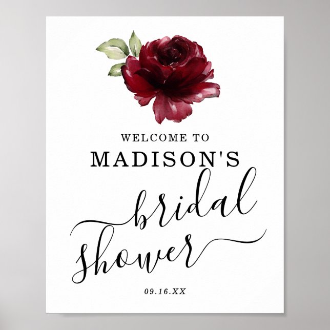 Poster Panneau de bienvenue de mariage floral rose rouge  (Devant)