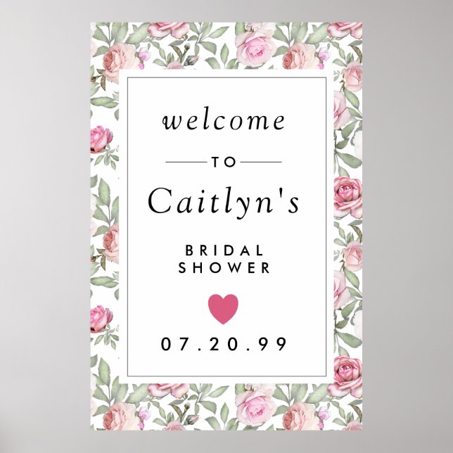 Poster Panneau de bienvenue de mariage floral rose rustiq (Devant)