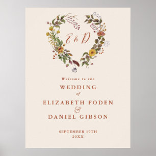 Poster Panneau de bienvenue de mariage floral rustique d'