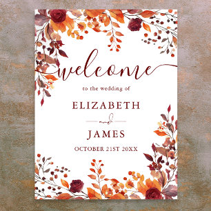 Poster Panneau de bienvenue de mariage floral rustique d'