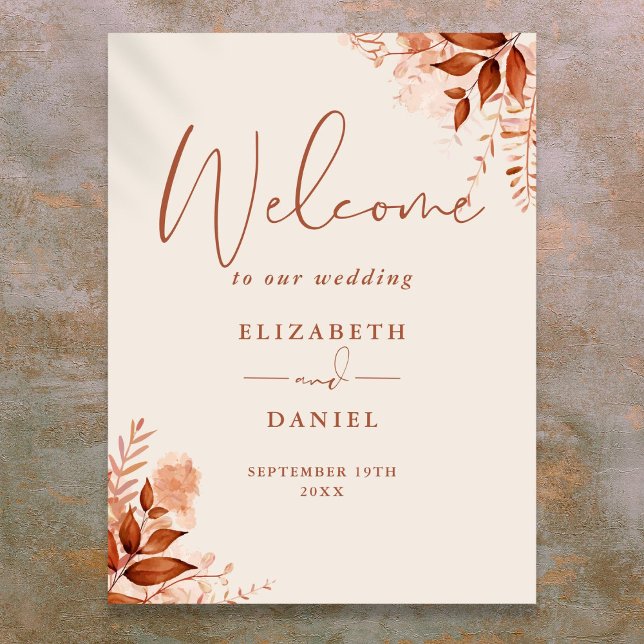 Poster Panneau de bienvenue de mariage floral rustique d' (Autumn Fall Rustic Floral Wedding Welcome Sign)