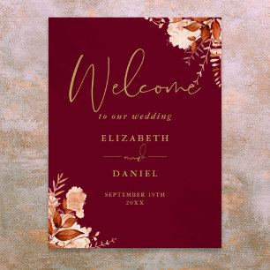 Poster Panneau de bienvenue de mariage floral rustique en