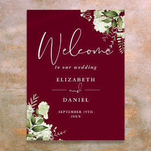 Poster Panneau de bienvenue de mariage floral verdure de 