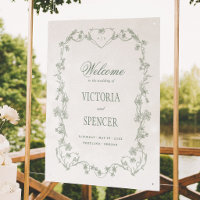 Panneau de bienvenue de mariage floral vintage ver