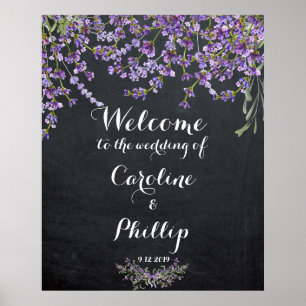 Poster Panneau de bienvenue de mariage floral violet lava