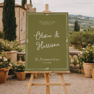 Poster Panneau de bienvenue de mariage formel vert olive