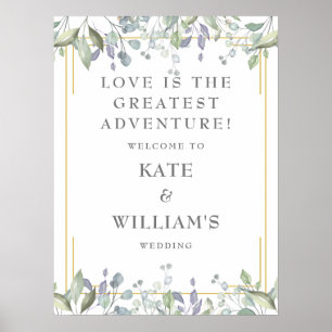 Poster Panneau de bienvenue de mariage géométrique or flo