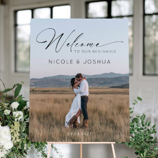 Poster Panneau de bienvenue de mariage moderne avec photo