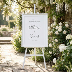 Poster Panneau de bienvenue de mariage moderne blanc