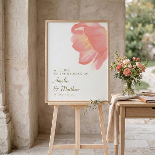 Poster Panneau de bienvenue de mariage moderne floral ros