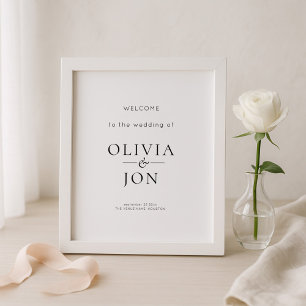 Poster Panneau de bienvenue de mariage noir et blanc impr