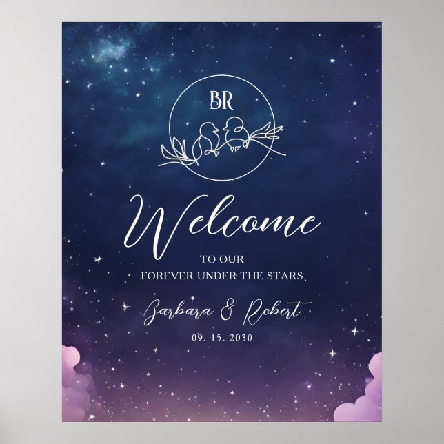 Poster Panneau de Bienvenue de Mariage Nuit Étoilée Céles (Devant)