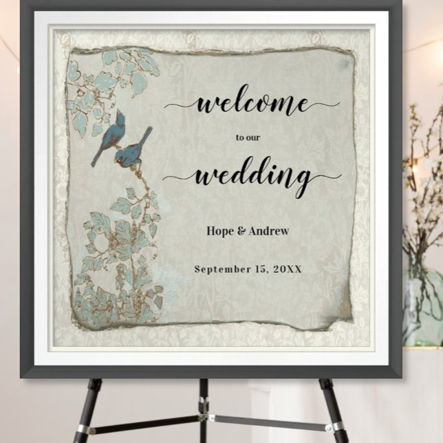 Poster Panneau de Bienvenue de Mariage Oiseaux de l'Amour (To see frame and mat pricing,  please choose your options.)