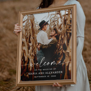 Poster Panneau de bienvenue de mariage photo élégant. Écr