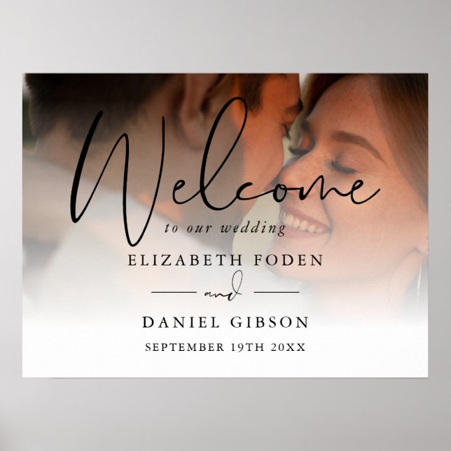 Poster Panneau de bienvenue de mariage photo en script no (Devant)