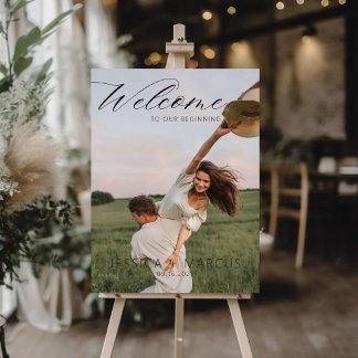 Poster Panneau de bienvenue de mariage propre avec photo