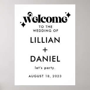 Poster Panneau de bienvenue de mariage rétro