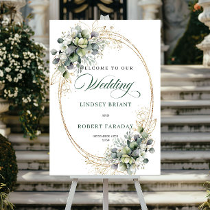 Poster Panneau de bienvenue de mariage romantique vert et