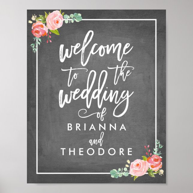 Poster Panneau de bienvenue de mariage Rose (Devant)