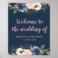 panneau de bienvenue de mariage rose fleur de navi