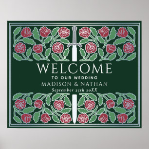 Poster Panneau de bienvenue de mariage royal floral argen