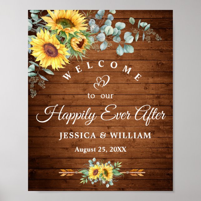 Poster Panneau de bienvenue de mariage rustique avec tour (Devant)