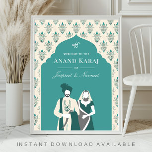 Poster Panneau de bienvenue de mariage Sikh Anand Karaj c
