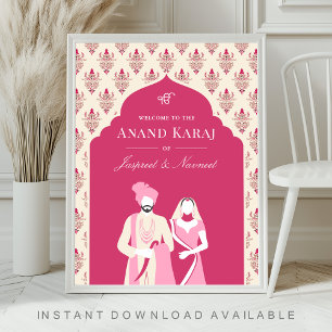 Poster Panneau de bienvenue de mariage sikh Anand Karaj c