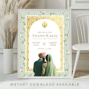 Poster Panneau de bienvenue de mariage sikh Anand Karaj f