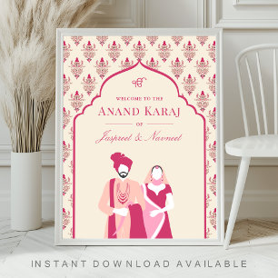 Poster Panneau de bienvenue de mariage Sikh Anand Karaj R