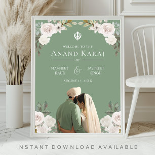 Poster Panneau de bienvenue de mariage sikh Ivory Floral