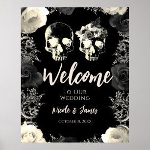 Poster Panneau de bienvenue de mariage squelette crâne cr