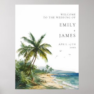 Poster Panneau de bienvenue de mariage tropical à l'aquar