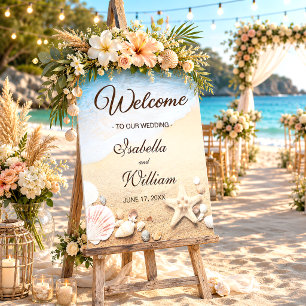 Poster Panneau de bienvenue de mariage tropical Starfish 