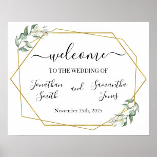 Poster Panneau de bienvenue de mariage verdure géométriqu