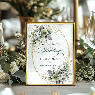 Poster Panneau de bienvenue de mariage vert poussiéreux E