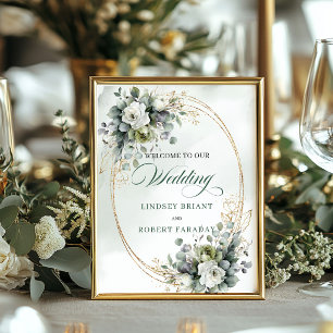 Poster Panneau de Bienvenue de Mariage Vert Poussiéreux I